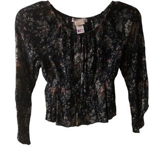 Vintage floral  just kidding crop long sleeve shirt Sz S EUC